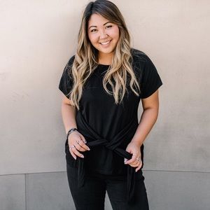 Black blouse with wrap around ties